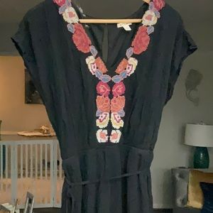 MIAMI Black Embroidered Casual Dress (L) With Black Tie Wrap